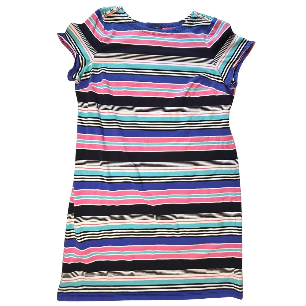 Talbots Plus 2X Striped Knit Dress Cotton Blue Pink Nautical Preppy Old Money